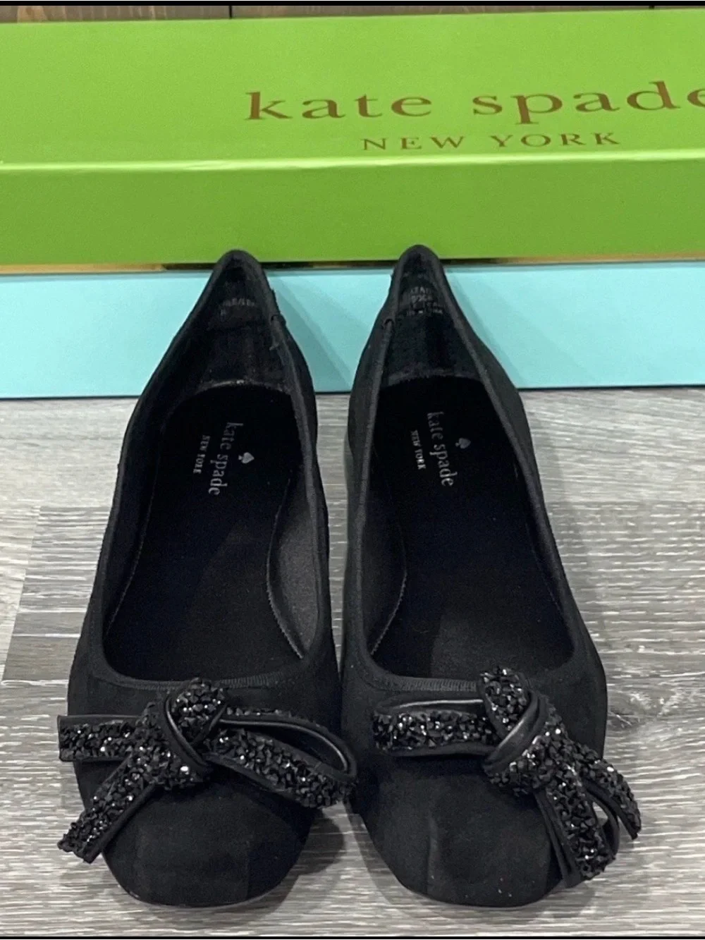 Kate Spade Suede Rhinestone Bow Embellished Ballet Flats